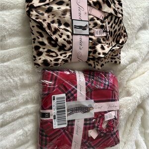 2 Victoria's Secret Leopard and Red Plaid Pajama Set NWT